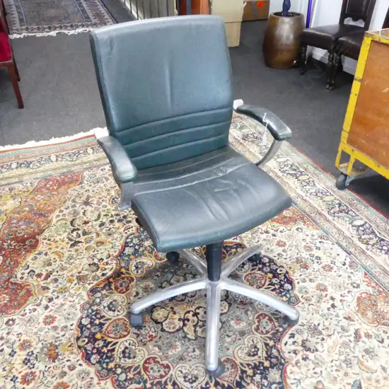 GREEN LEATHER OFFICE CHAIR;  SCHIAVELLO FURNITURE
