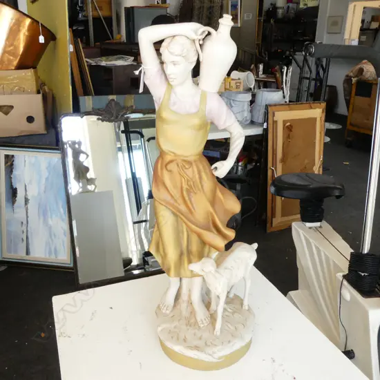 LG. ROYAL DUX FIGURE OF A GIRL & GOAT H.580mm (SMALL CHIP TO FINGER)