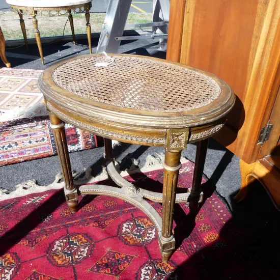 FRENCH STYLE GILDED OVAL SIDE TABLE H.490mm CANED TOP