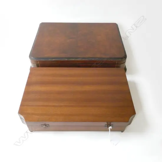 TWO WOODEN CANTEEN BOXES WALNUT & MAHOGANY, L.480MM & L.440MM