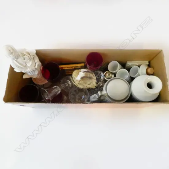 ASST. DRINKING GLASSES, QUANYIN FIGURE ETC