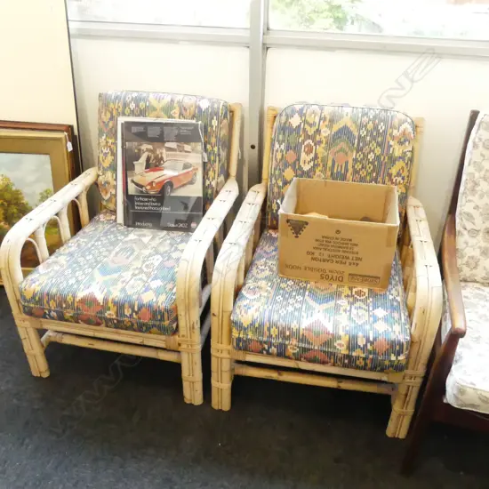 2 VINTAGE DISTRESSED CANE ARMCHAIRS 