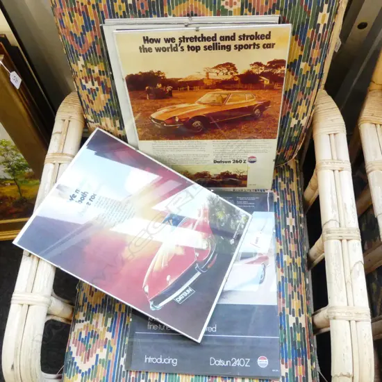 5 VINTAGE FRAMED CAR ADVERTISEMENTS 400x300mm