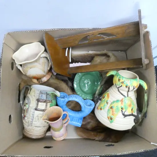 FUR STOLE + ASST. DECO CHINA ETC