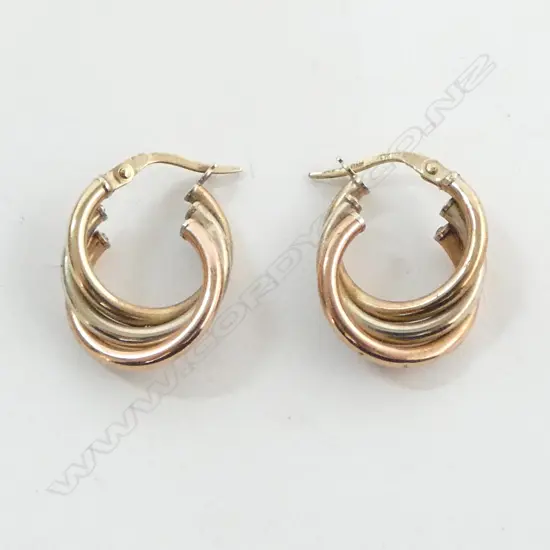**RTV** PR 9ct TRI-TONE GOLD EARRINGS, 1.9gm