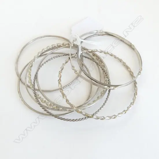 9 SILVER BANGLES spiral twist etc