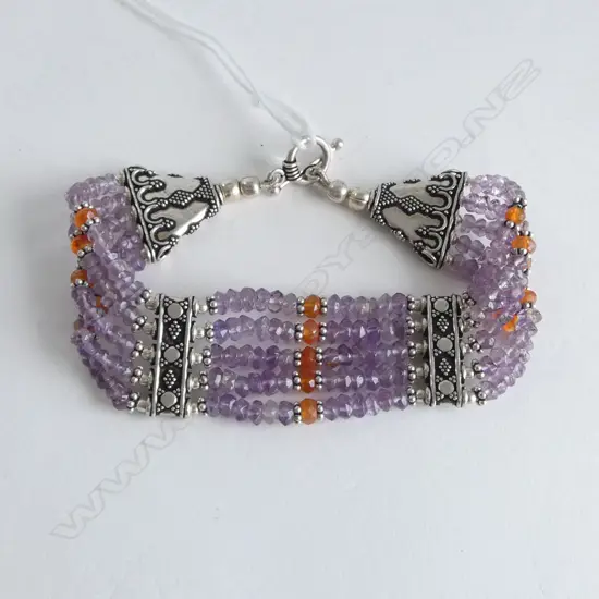 ETHNIC SILVER AMETHYST & CARNELIAN BRACELET