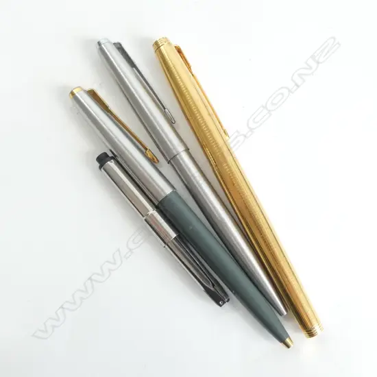 3 PARKER PENS; FOUNTAIN PEN & 2 BALLPOINT w SPARE CARTRIDGE