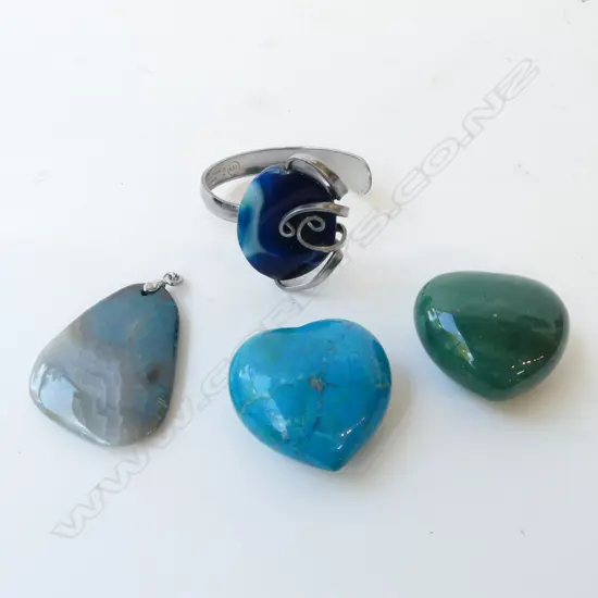 4 PCS QUARTZ INCLDS 2 HEART SHAPED, PENDANT & CUFF BRACELET