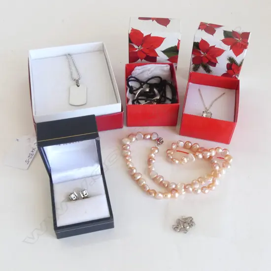 FRESH WATER PEARL NECKLACE, EARINGS, STG SILVER NECKLACE, SILVER PENDANT & SILVER CHARMS