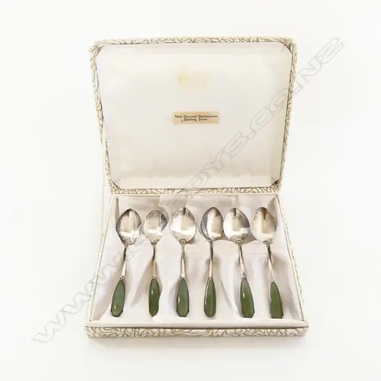 STERLING SILVER/POUNAMU TEASPOONS SET BOXED