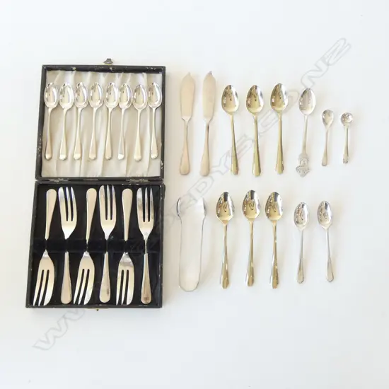 ASST. SILVER PLATE MUSTARD SPOONS, CAKE FORKS, etc