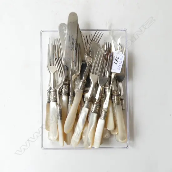 24PCS ANTIQUE MOTHER OF PEARL CUTLERY ASSTD. KNIVES, FORKS ETC 