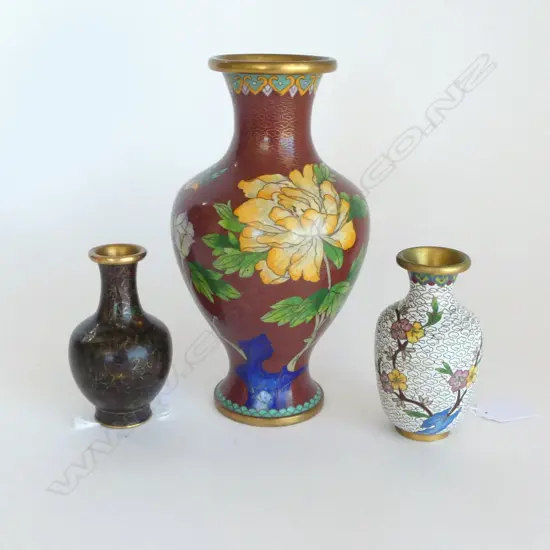 3 CLOISONNE VASEs H.210mm