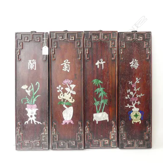 4 ORIENTAL HARD WOOD PANELS w. MoP INLAY 500x145mm