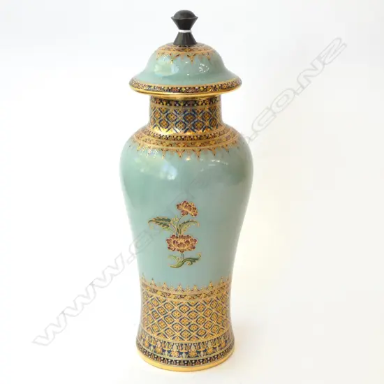 CELADON LIDDED GINGER JAR 'BURAN BENJARONG' THAILAND H.325mm