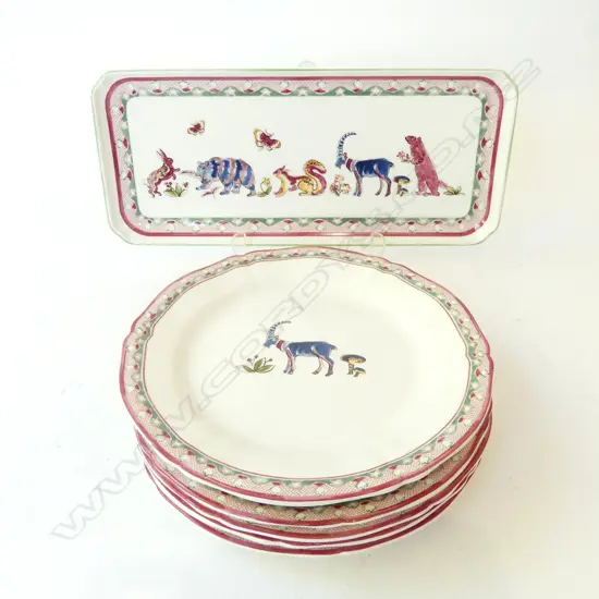 6 GIEN 'JARDIN IMAGINAIRE' DESSERT PLATES w. DISH