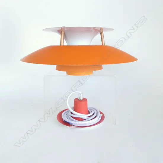 REPLICA ORANGE PH5 PENDANT LIGHT, AS NEW 300mm dia CEILING FITTING ABSENT