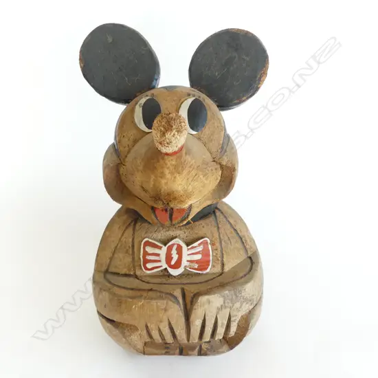 VINTAGE 2 COCONUTS CARVED INTO MICKEY MOUSE folk art H.300mm