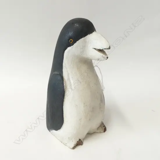 PAINTED CARVED WOOD PENGUIN FIGURE H.240mm