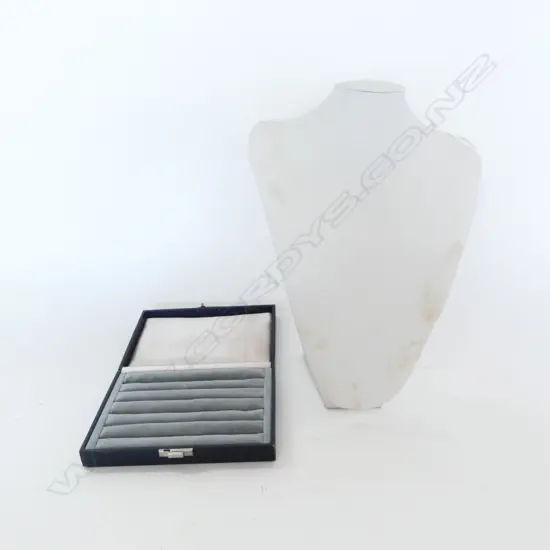 JEWELLERY RING DISPLAY BOX & LG NECK STAND (marked)