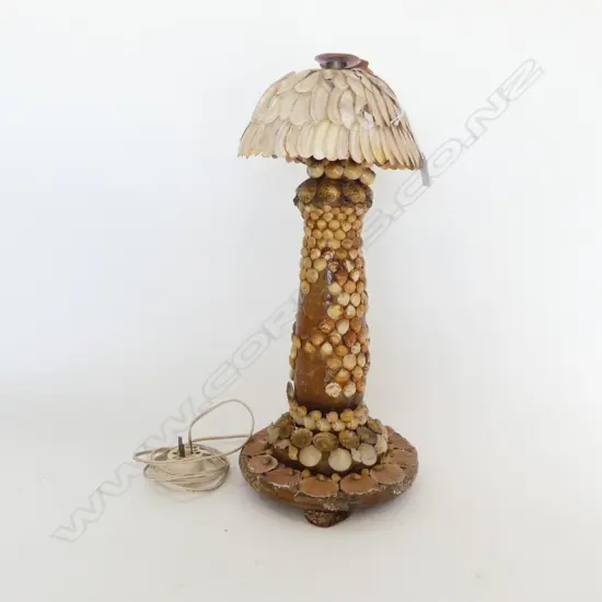 OLD FOLK ART SHELL LIGHT & SHADE 2 PCES. some losses H.470mm