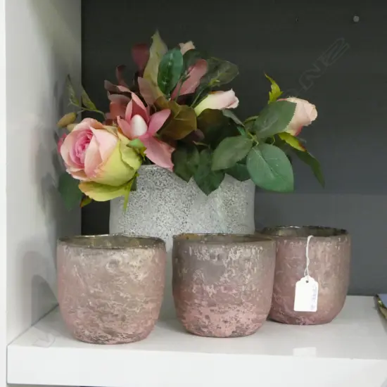 VASE WITH FAUX FLOWERS L160mm & 3 TEA LIGHT HOLDERS