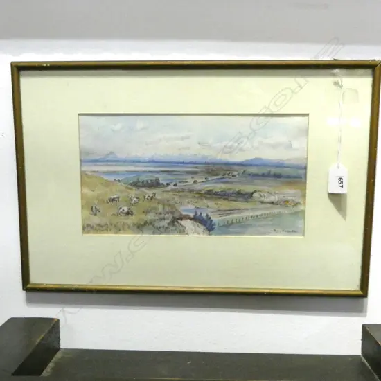 FANNY RICHARDSON (NZ 1872-1954) 'VIEW FROM HILLS NEAR KAITUNA LOOKING TOWARDS SOUTHERN ALPS + LAKE ELLESMERE' WC 150x280
