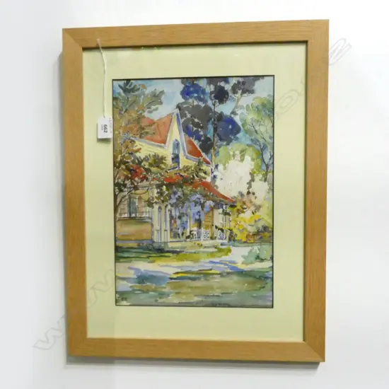 SIGNED WATERCOLOUR, VILLA w. WISTERIA, CHRISTCHURCH, 350x240mm