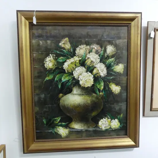 SIGNED OIL ON BOARD, STILL LIFE, 620x520mm