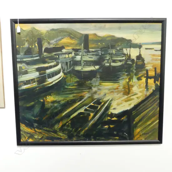 JOHN HORNER, BOATS & LANDSCAPE, OIL ON BOARD, 730x880mm (ex JOHN POOLE ESTATE reverso)