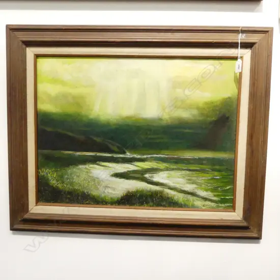 OIL ON BOARD COASTAL MOONLIGHT SIGNED EMERY H430 L590MM