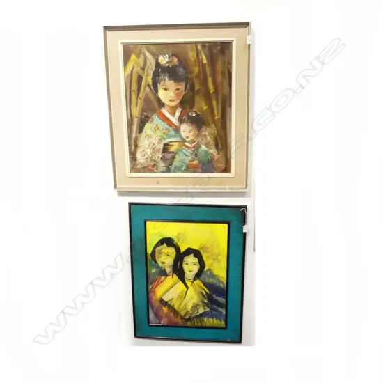2 FLORENCE LUXFORD DOUBLE PORTRAITS 'THE STUDENTS' WC 580x405mm, 'LITTLE EASTERN DOLL' 600x500mm