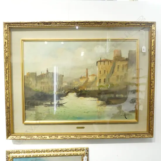 ITALIAN OIL ON CANVAS RIVER BOATMAN SCENE SIGNED L CARGNEL H490 L680MM