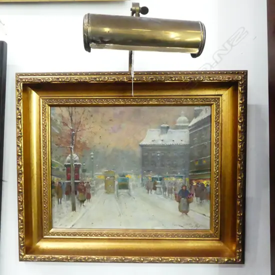 HENRY LATOUCHE, PARIS, OIL ON CANVAS ON BOARD, 230x300mm w. LIGHT FITTING