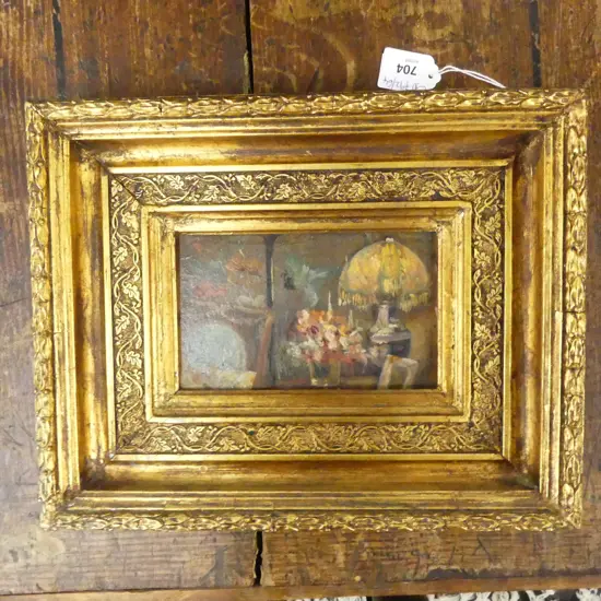 ARTIST UNKNOWN, INTERIOR SCENE, OIL ON BOARD 95x155mm