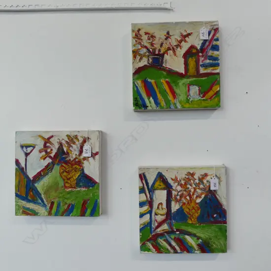 LEE FELTHAM, LANDSCAPE, ACRYLIC ON CANVAS x 3, 250 X 250 MM, provenance below