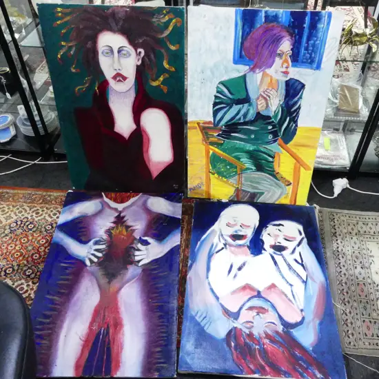 4 ORIGINA WORKS BY 'M.H.', ACRYLIC ON CANVAS, LARGEST 1010x670mm