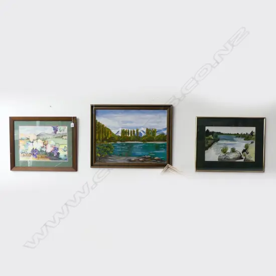 2 SIGNED WATERCOLOURS, OIL ON BOARD & ACRYLIC ON CANVAS 440x600mm