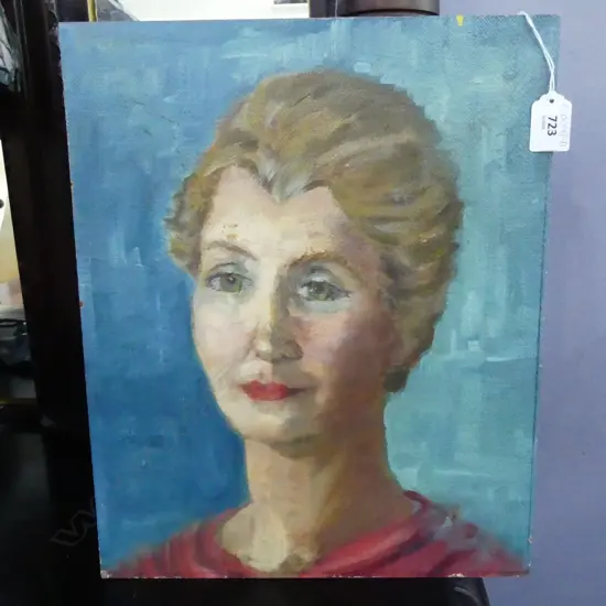 UNSIGNED UNFRAMED VINTAGE PORTRAIT, OIL ON BOARD 380x310mm