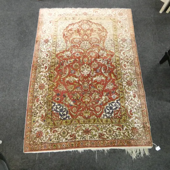 HAND KNOTTED WOOL & SILK RUG faults 1500x1040mm
