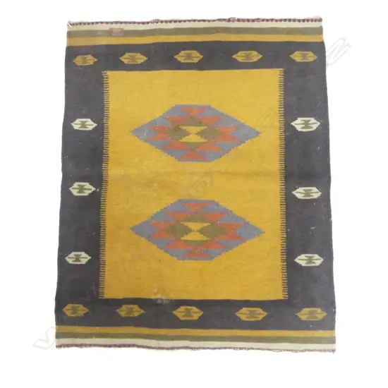 SMALL KELIM RUG TAN & BLACK COLOURS 980L W790MM