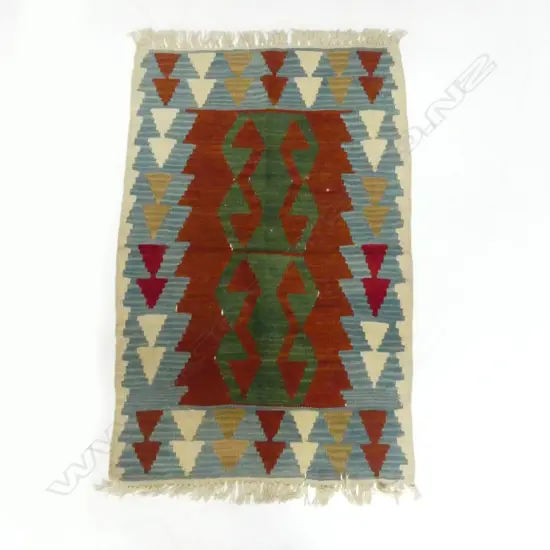 SMALL KELIM RUG GREEN & BROWN GEOMETRIC PAT L1110 W720MM