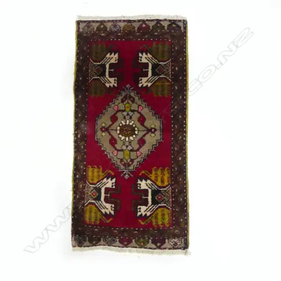 SMALL PERSIAN HAND KNOTTED RUG RED BACKGROUND L950 W470MM