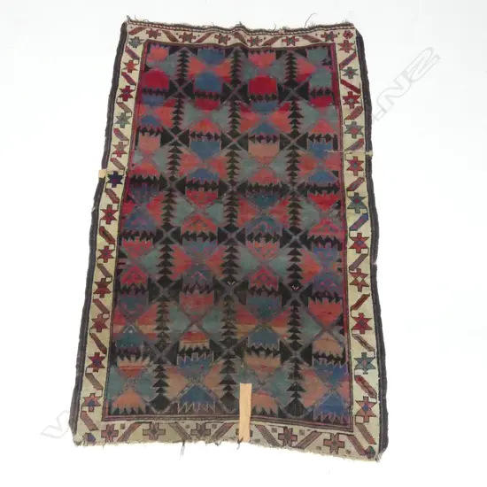 VINTAGE PERSIAN RUG SOME WEAR RED BLUE TONES L1520 W960MM