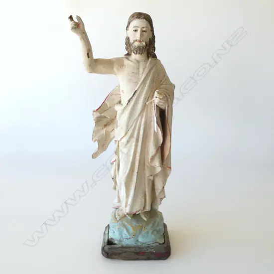 DISTRESSED VINTAGE PAINTED WOODEN RELIGIOUS STATUE DEPICTING JESUS CHRIST H.620mm
