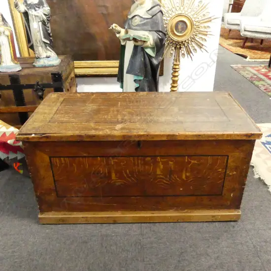 VICTORIAN PINE CHEST NZ SHIPPING CO LABELS TO SIDE & BACK, L.1050MM W.490MM H.500MM