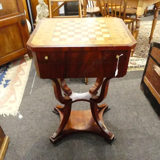 ANTIQUE FRENCH STYLE PEDESTAL GAMES TABLE WORK BOX