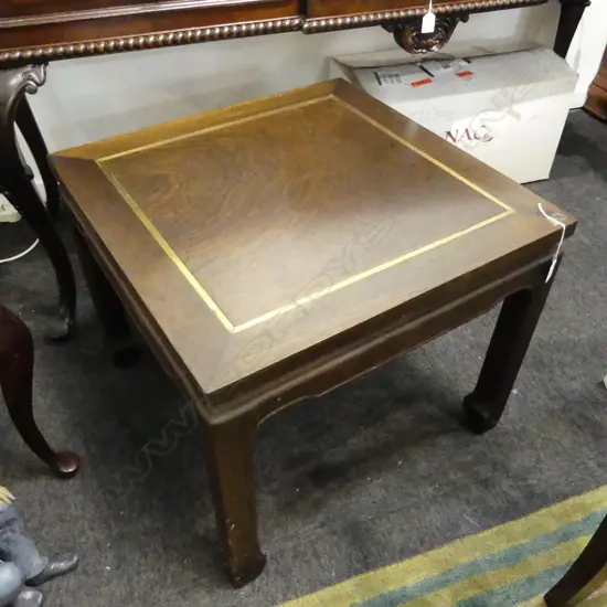 CHINESE BRASS INLAID ROSEWOOD TABLE 590x590x490mm