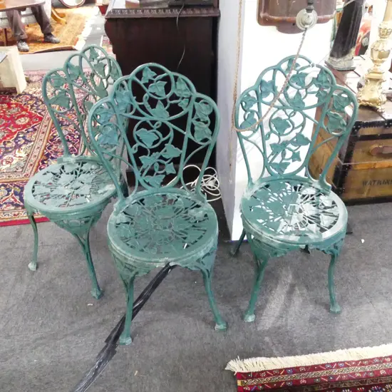 3 GREEN PAINTED ALUMINIUM PATIO CHAIRS